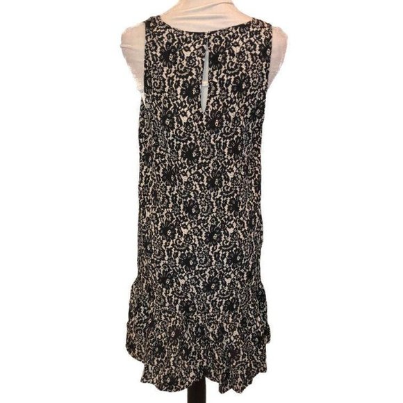 Joie Scoop Neck Ruffle Dress Caviar Porcelain Medium Black Ivory Womens Silk - Picture 3 of 7